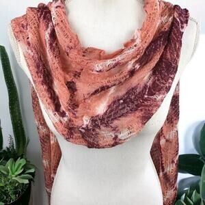 Collection 18 Women’s Rose Quartz Tie Dye Scarf Fringe Wrap 12x80 NWT